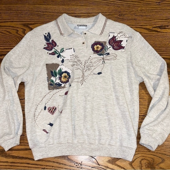 Teddi Tops - Vintage Teddi Floral Collared Henley Sweatshirt